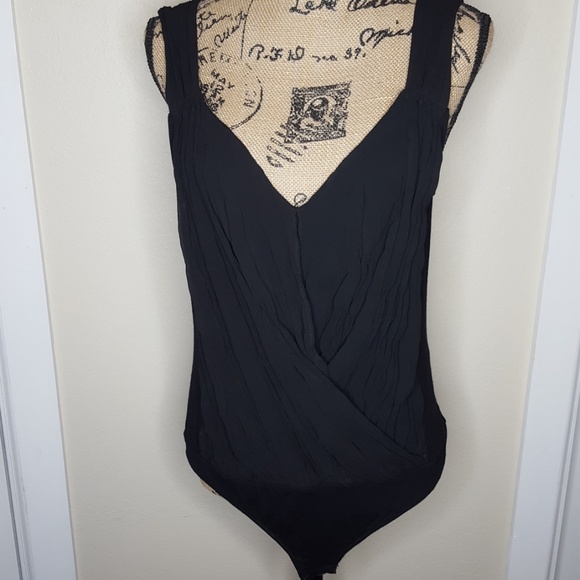 eva mendes for New York & Company Tops - Black Front Scrunched Bodysuit